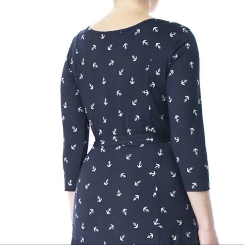 Nina Leonard S Jersey Crew Neck Quarter Sleeve Midi Dress Navy White Lilac Print - Picture 15 of 16